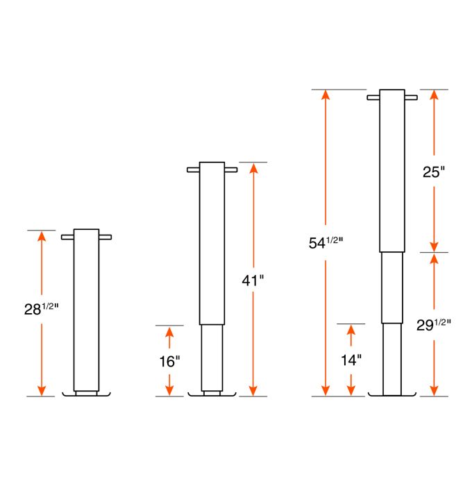 Vérin ajustable 12K 12 1/2" 2 vitesses zinc et tube carré 4" RAM