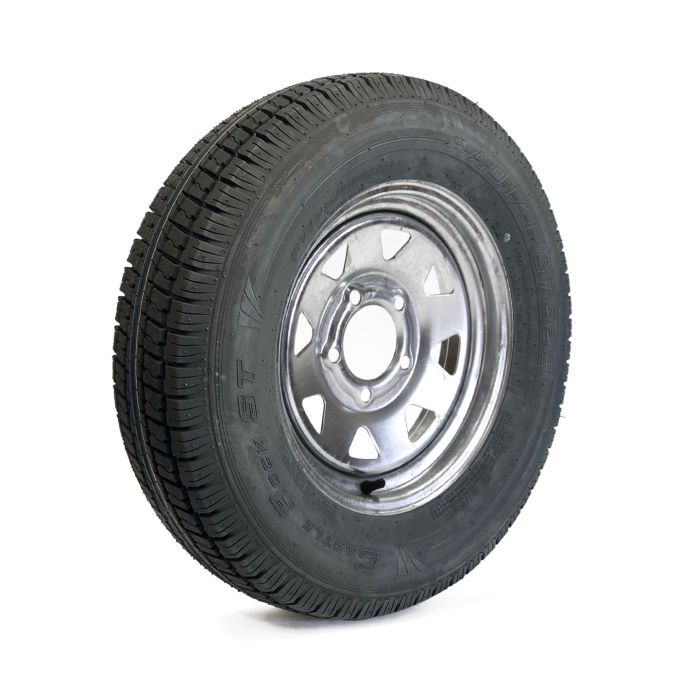 Pneu radial 175/80R13 6 plis LRC 1360 lbs Castle Rock et jante 13" 5 trous galvanisée