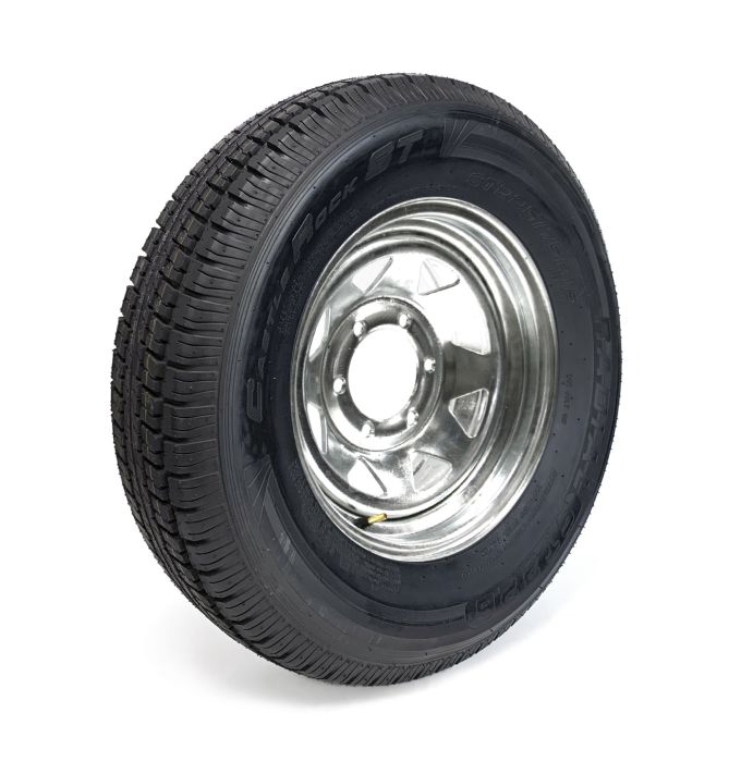 Pneu radial 225/75R15 10 plis LRE 2830 lbs Castle Rock et jante 15" 6 trous galvanisée
